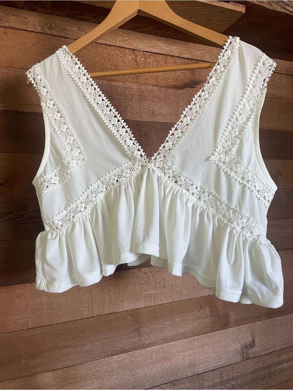 Women's White Lace-Trim Peplum Tank Top